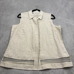 VTG Richard Malcolm Button Up Top Womens L Beige Irish Linen Sheer Hem Lagenlook